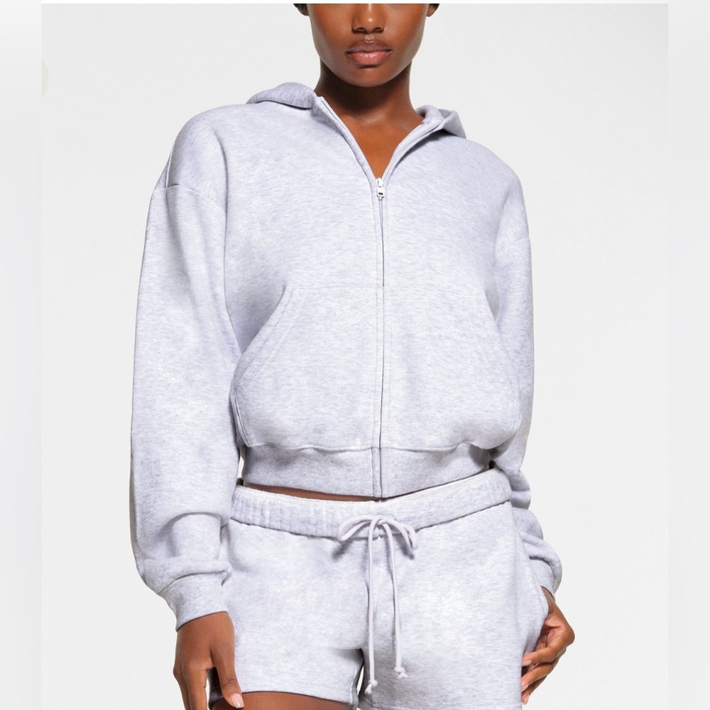 SKIMS 🩶🩶 Light Grey Cotton Fleece Zip Up Hoodie Size 4X NWT